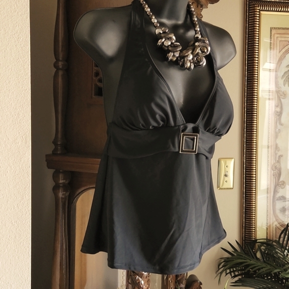 NWT, Jaclyn Smith, Women's 6 Halter Tie Tankini Swim Top Blk with buckle detail - Picture 3 of 10